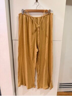 TIA Cotton Beach Cover-Up Pants – One Size, Mustard, Tie Detail, Versatile